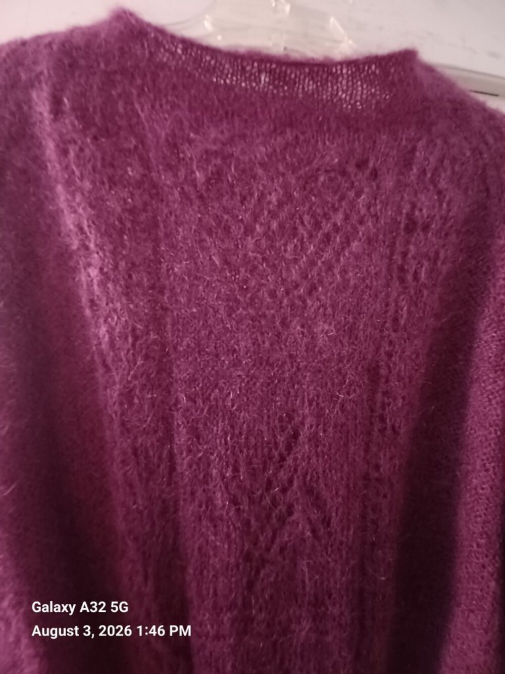 Pure Mohair Yarn Plum Raspberry Sweater Dress/Tunic Handmade L/XL - Picture 3 of 10